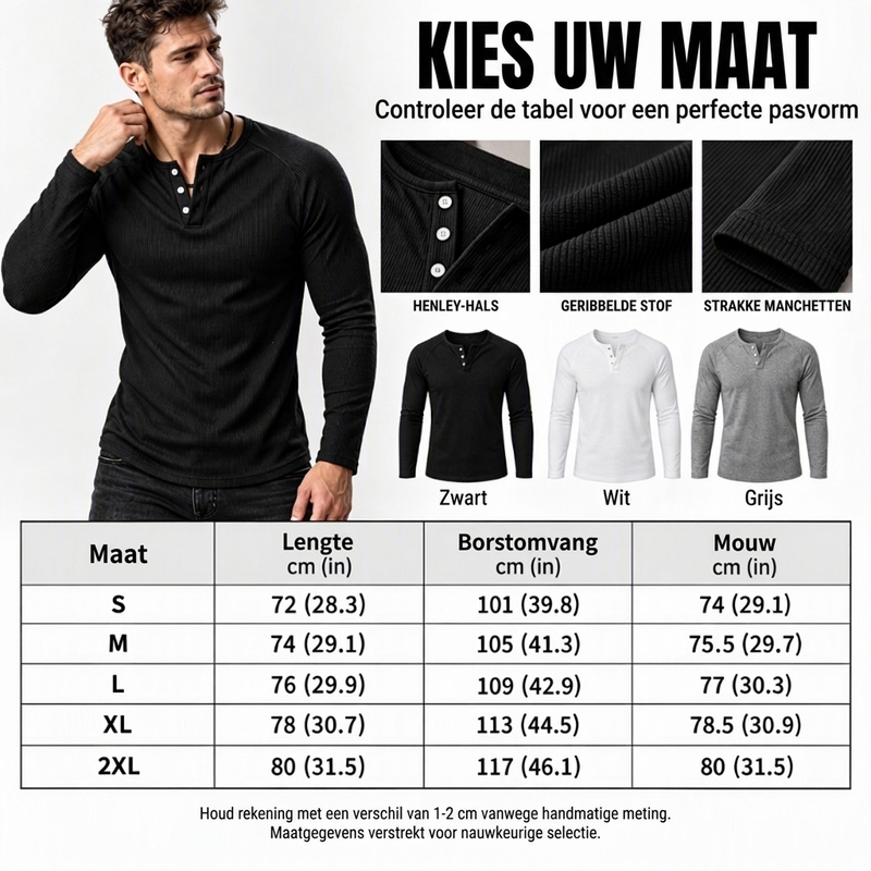 💪Heren Casual Slim Fit Geribde Henley T-Shirt