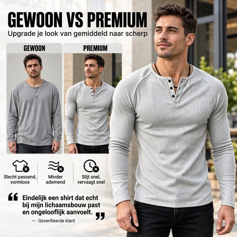 💪Heren Casual Slim Fit Geribde Henley T-Shirt
