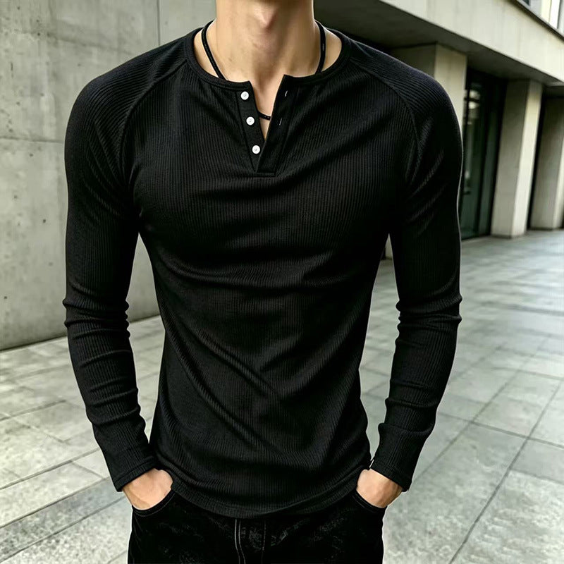💪Heren Casual Slim Fit Geribde Henley T-Shirt