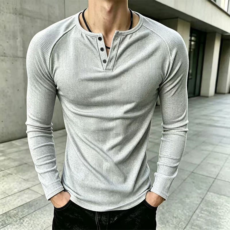 💪Heren Casual Slim Fit Geribde Henley T-Shirt
