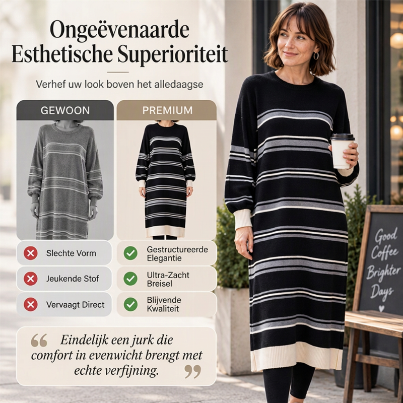 🔥Gratis verzending✈️Gestreepte Gebreide Jurk met Lange Mouwen voor Dames