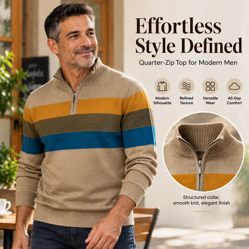 🔥Gratis verzending✈️Casual herentrui met halve rits en strepen in slim fit