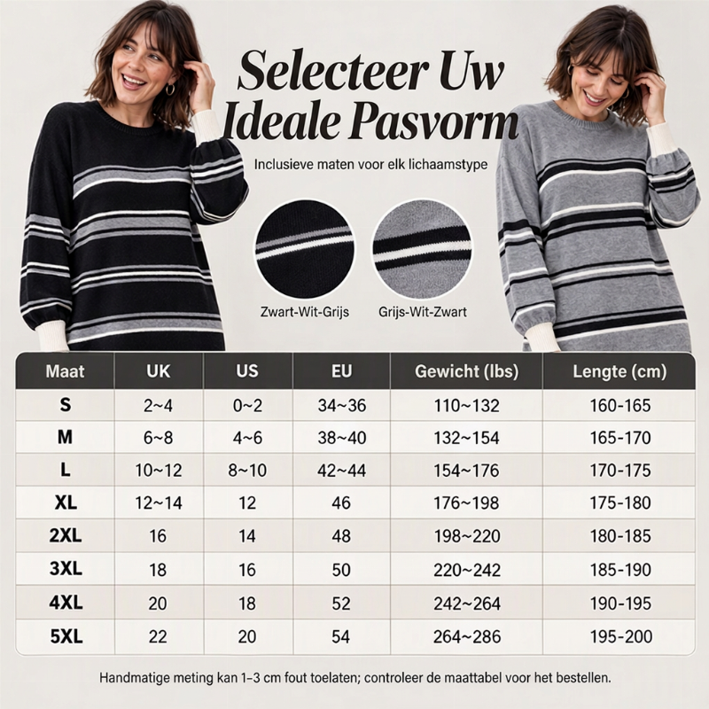 🔥Gratis verzending✈️Gestreepte Gebreide Jurk met Lange Mouwen voor Dames