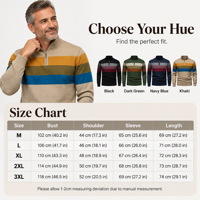 🔥Gratis verzending✈️Casual herentrui met halve rits en strepen in slim fit