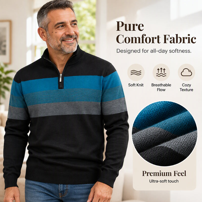🔥Gratis verzending✈️Casual herentrui met halve rits en strepen in slim fit