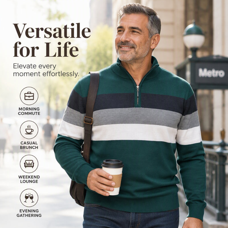 🔥Gratis verzending✈️Casual herentrui met halve rits en strepen in slim fit