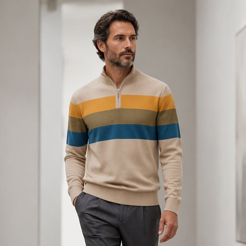 🔥Gratis verzending✈️Casual herentrui met halve rits en strepen in slim fit