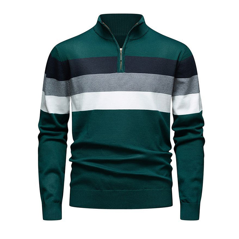 🔥Gratis verzending✈️Casual herentrui met halve rits en strepen in slim fit