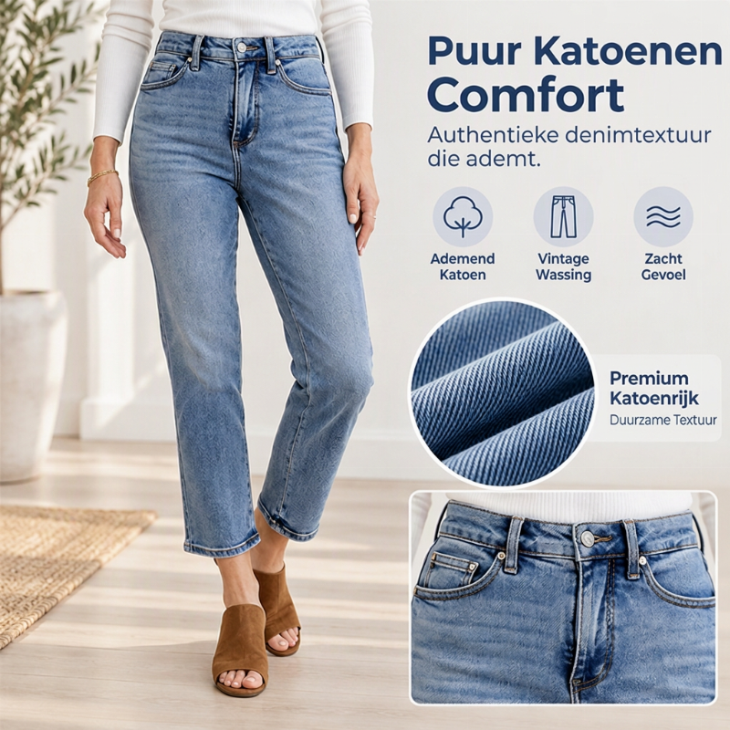🔥Gratis verzending✈️Dames jeans met hoge taille, cropped en rechte pijpen