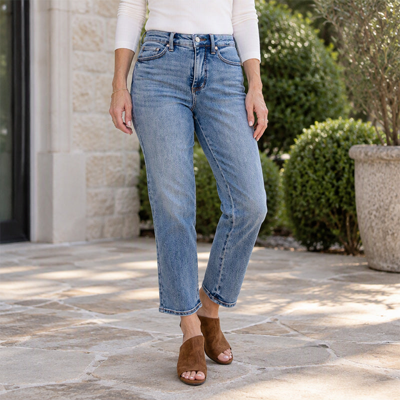 🔥Gratis verzending✈️Dames jeans met hoge taille, cropped en rechte pijpen