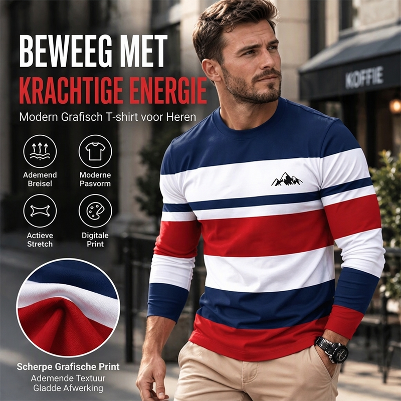 😍🥼Gestreept shirt met ronde hals en lange mouwen voor heren