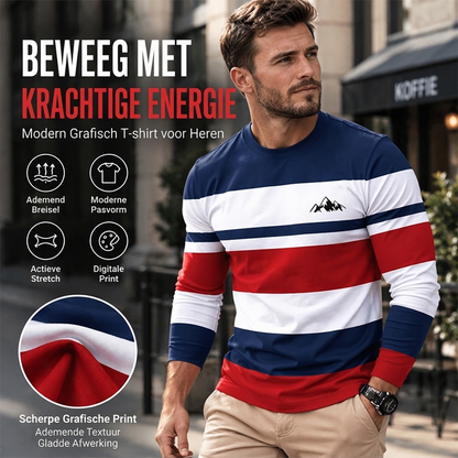 😍🥼Gestreept shirt met ronde hals en lange mouwen voor heren