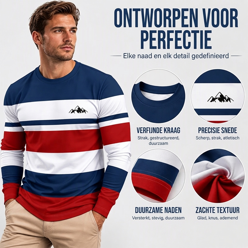 😍🥼Gestreept shirt met ronde hals en lange mouwen voor heren