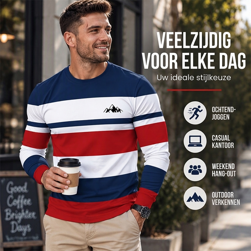 😍🥼Gestreept shirt met ronde hals en lange mouwen voor heren