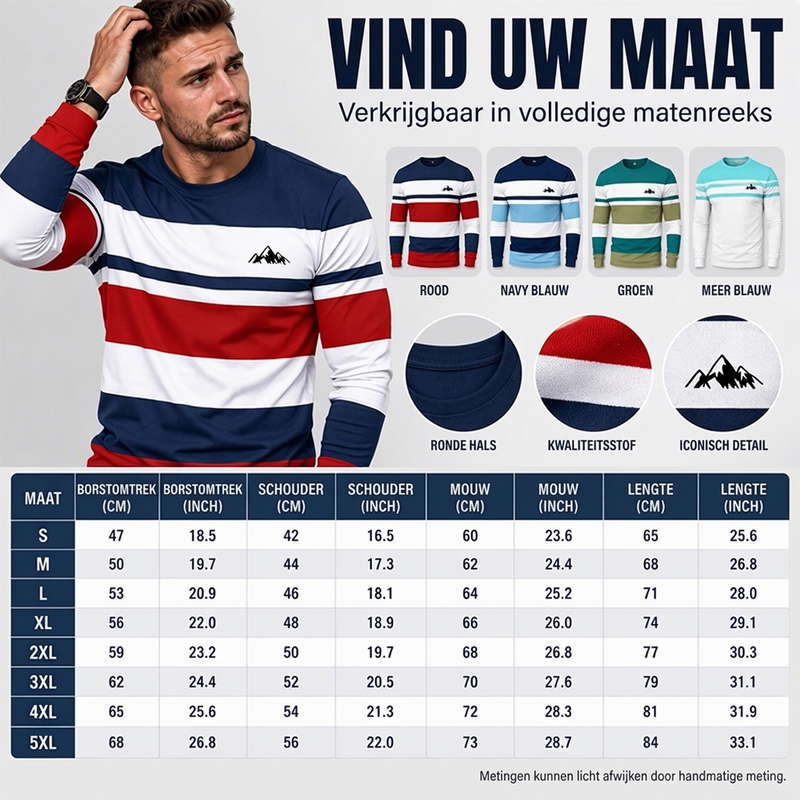 😍🥼Gestreept shirt met ronde hals en lange mouwen voor heren