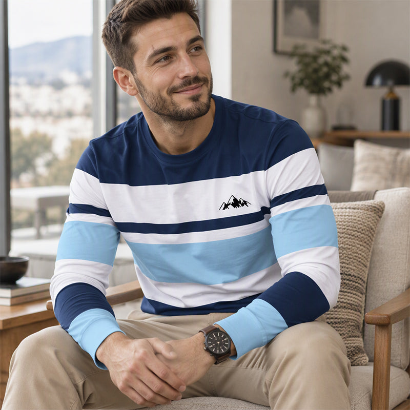 😍🥼Gestreept shirt met ronde hals en lange mouwen voor heren