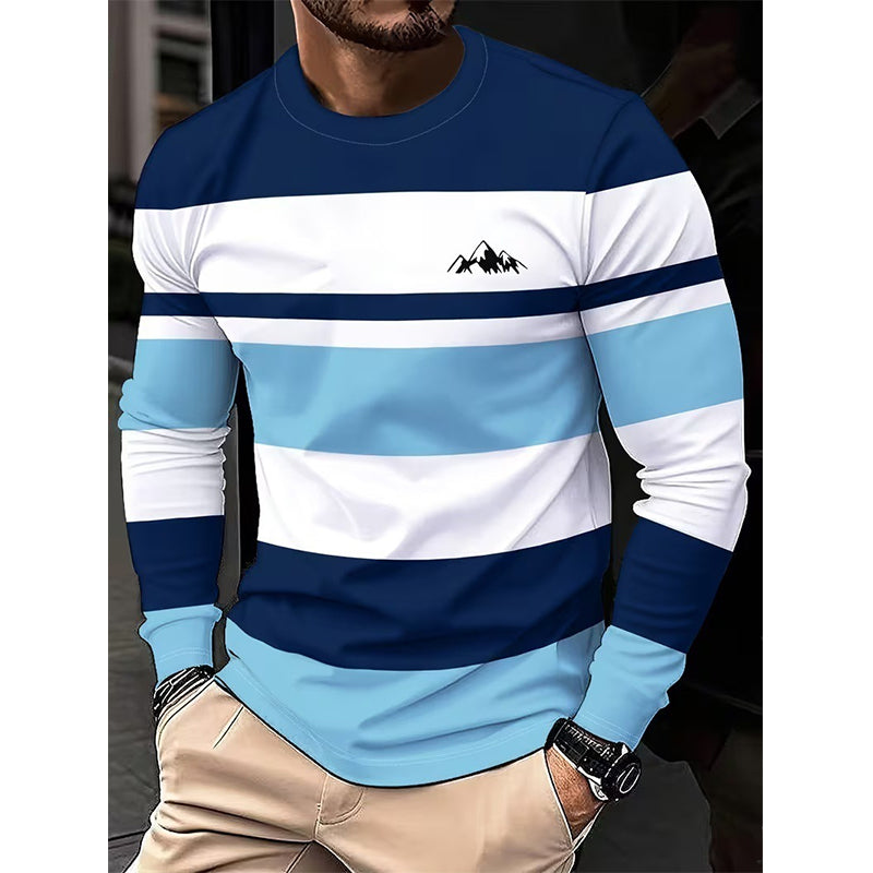 😍🥼Gestreept shirt met ronde hals en lange mouwen voor heren