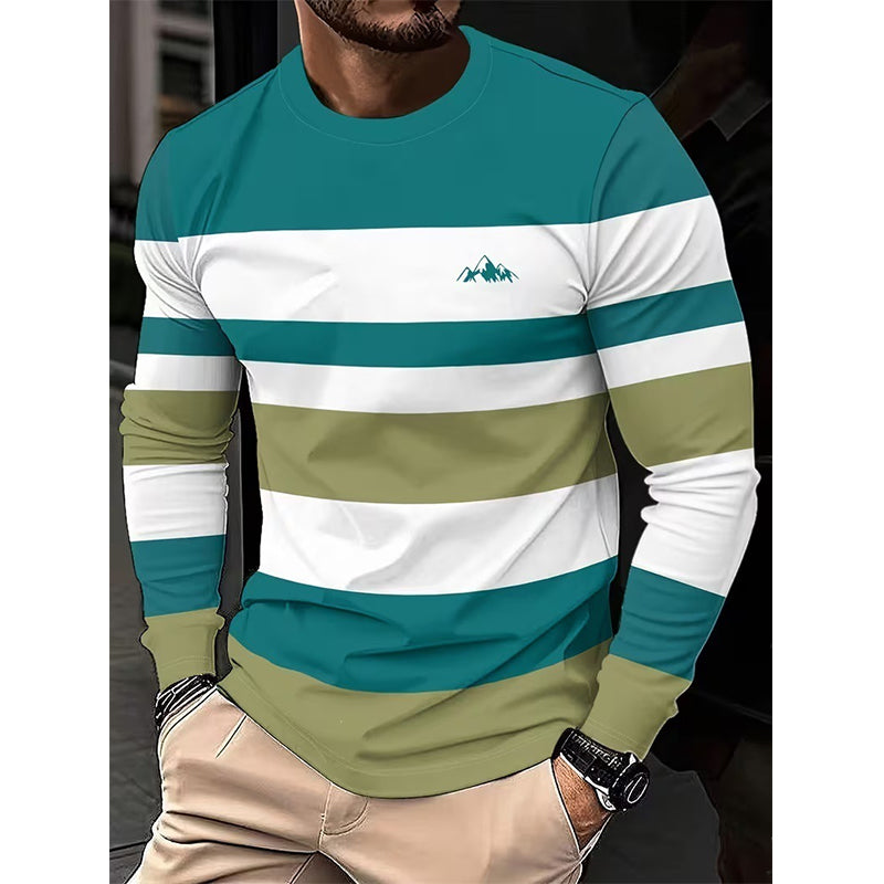 😍🥼Gestreept shirt met ronde hals en lange mouwen voor heren