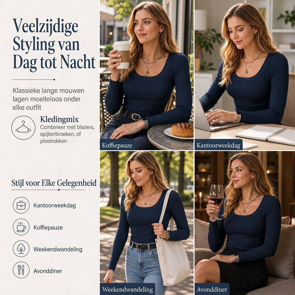 😍Vrouwen vierkante hals lange mouwen geribbelde gebreide slim fit T-shirt