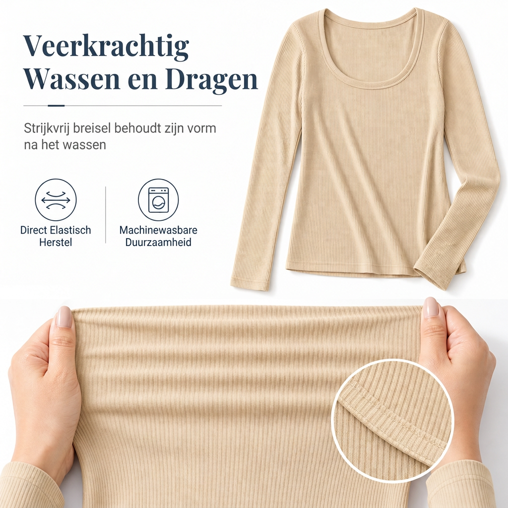 😍Vrouwen vierkante hals lange mouwen geribbelde gebreide slim fit T-shirt