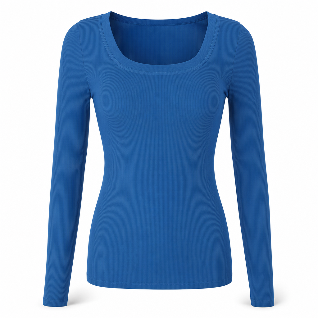 😍Vrouwen vierkante hals lange mouwen geribbelde gebreide slim fit T-shirt