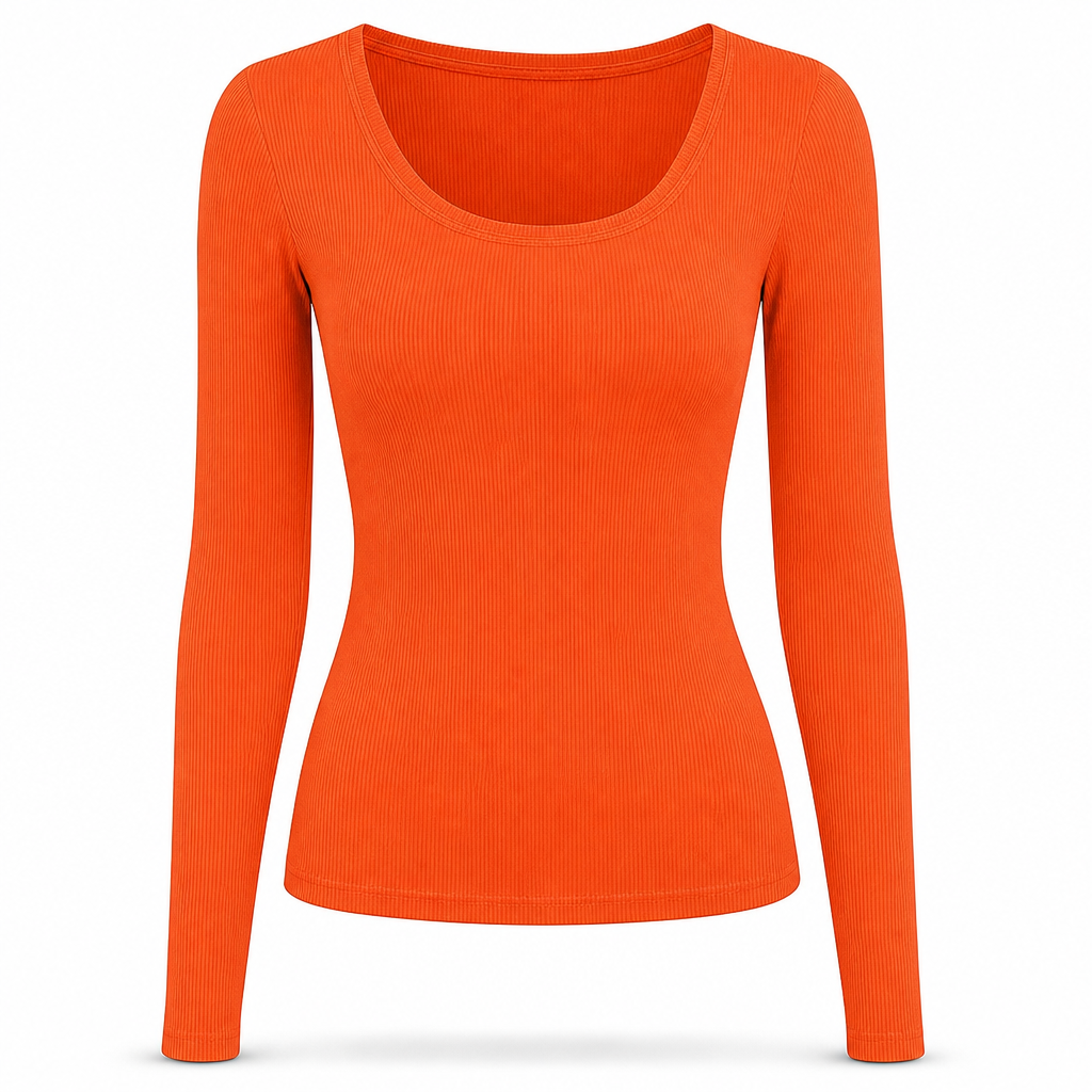 😍Vrouwen vierkante hals lange mouwen geribbelde gebreide slim fit T-shirt