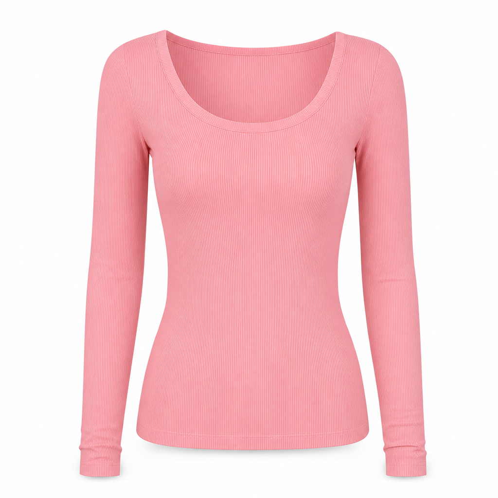 😍Vrouwen vierkante hals lange mouwen geribbelde gebreide slim fit T-shirt