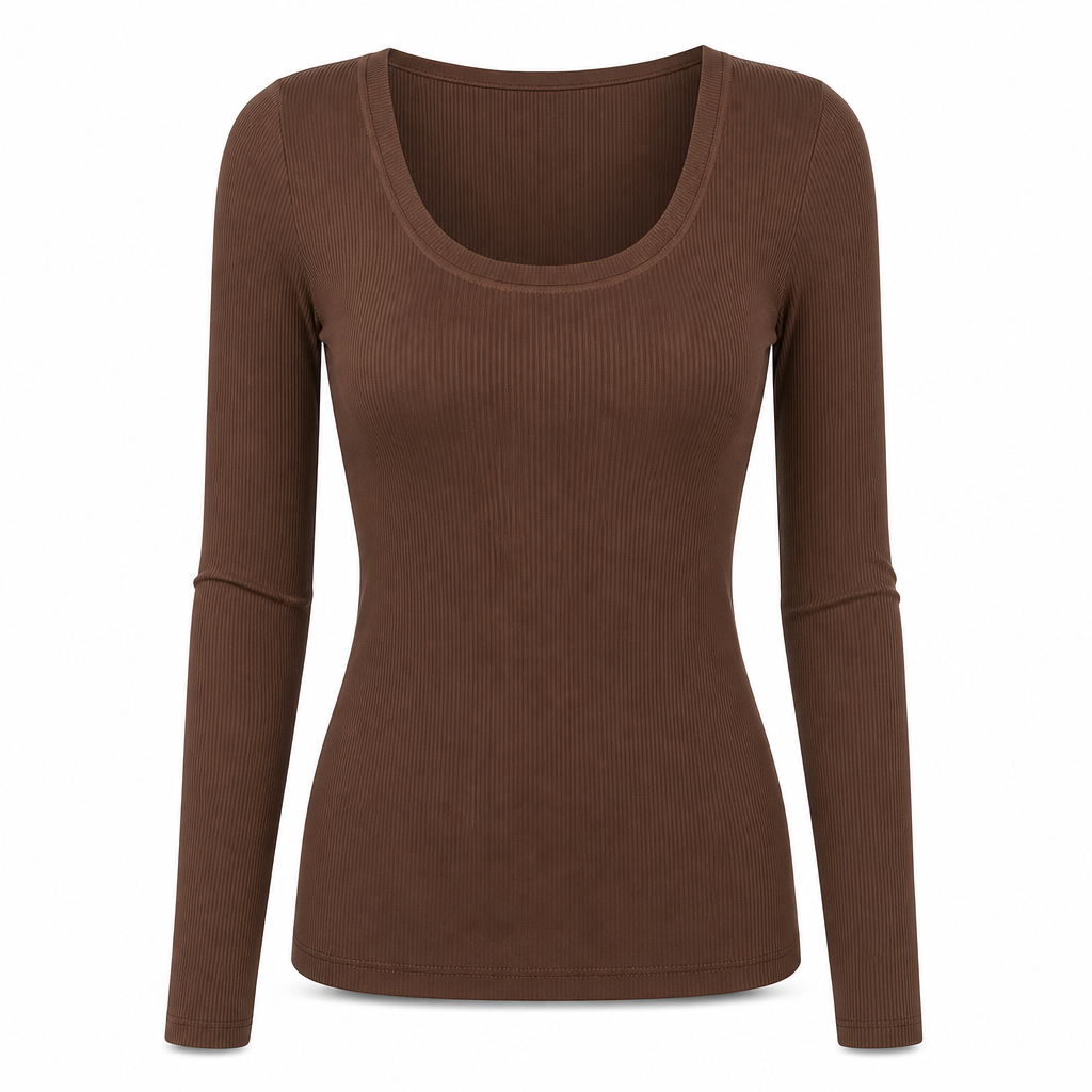 😍Vrouwen vierkante hals lange mouwen geribbelde gebreide slim fit T-shirt