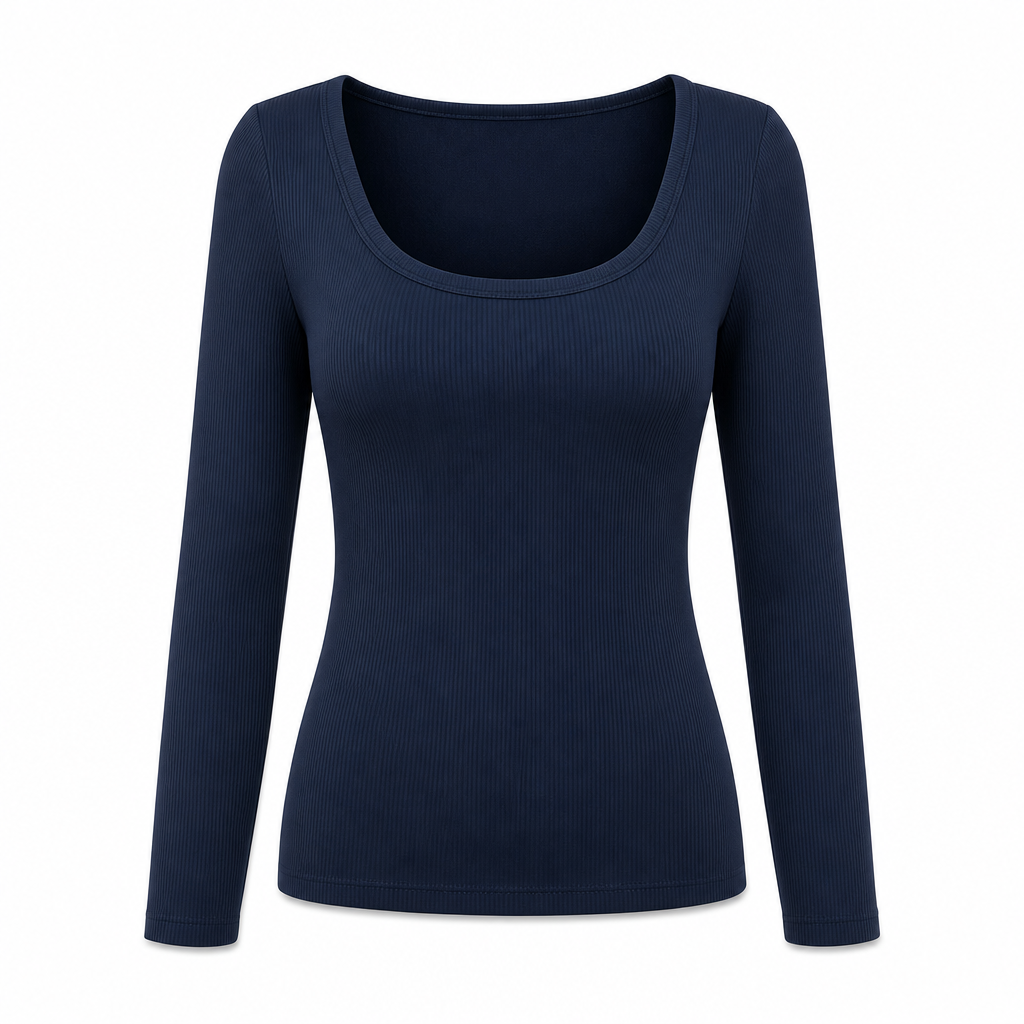😍Vrouwen vierkante hals lange mouwen geribbelde gebreide slim fit T-shirt