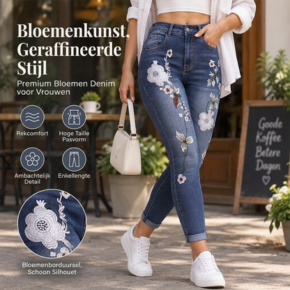 🔥Gratis verzending✈️Dames elastische jeans met bloem borduursel en skinny pasvorm