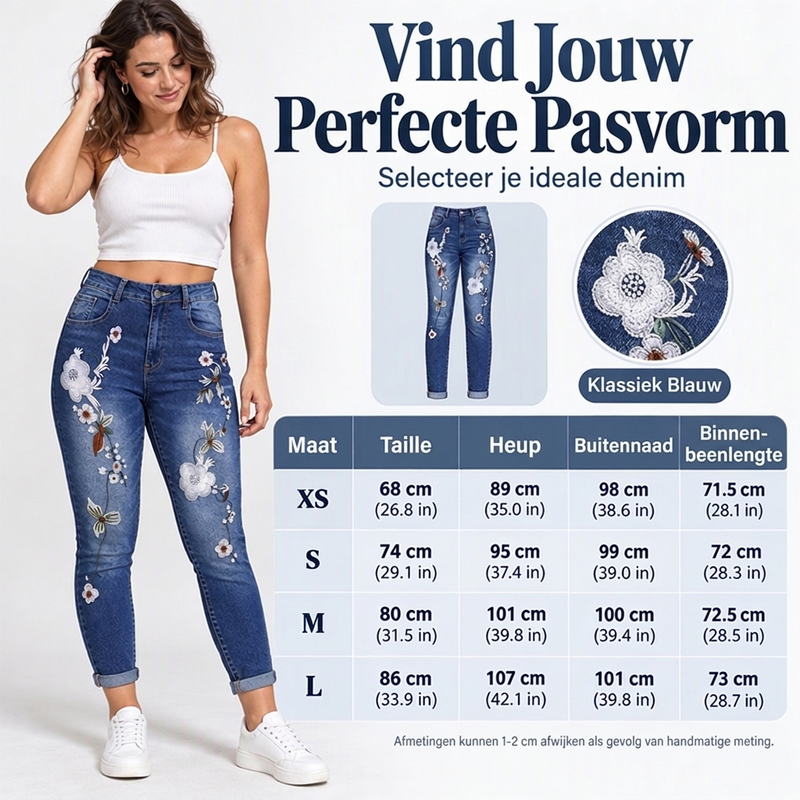 🔥Gratis verzending✈️Dames elastische jeans met bloem borduursel en skinny pasvorm