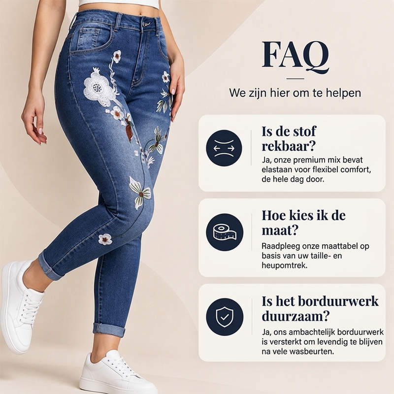 🔥Gratis verzending✈️Dames elastische jeans met bloem borduursel en skinny pasvorm