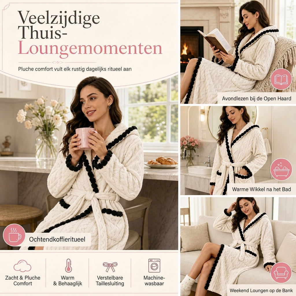 🔥Gratis verzending✈️Dikke badjas van gebreid pluche met lange mouwen