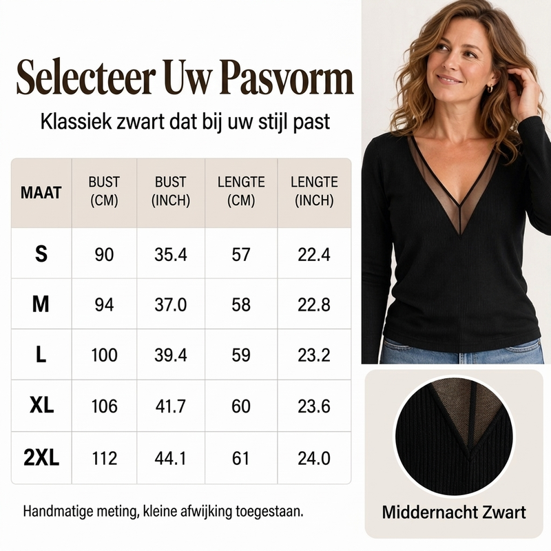 😍🥼Dames Mesh Patchwork V-hals Lange Mouwen Top