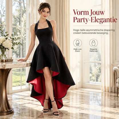 🔥Gratis verzending✈️Elegante vrouwenjurk met zwarte kleurblokken, getailleerd en met middelvormend ontwerp voor feestjes