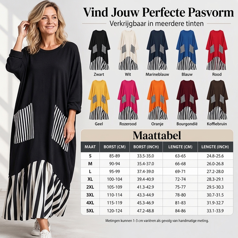🔥Gratis verzending✈️Dames Gestreepte Patchwork Lange Mouw Maxi Jurk