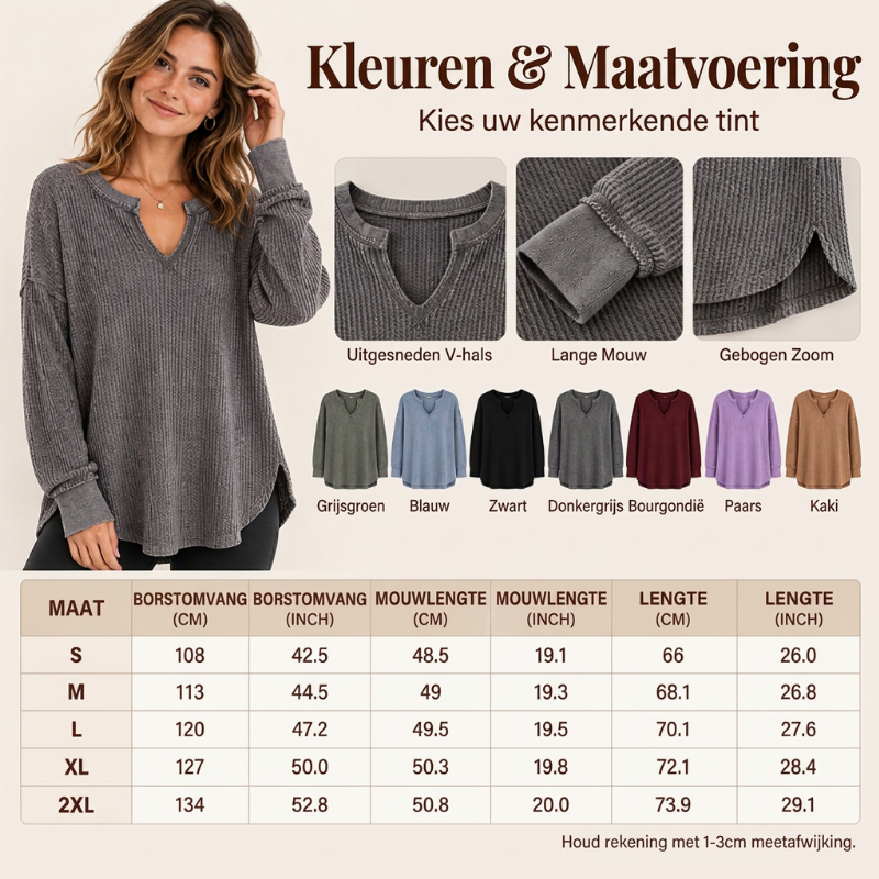 🔥Populair product ！✨Dames Wafelbreisel Lange Mouwen V-Hals Top