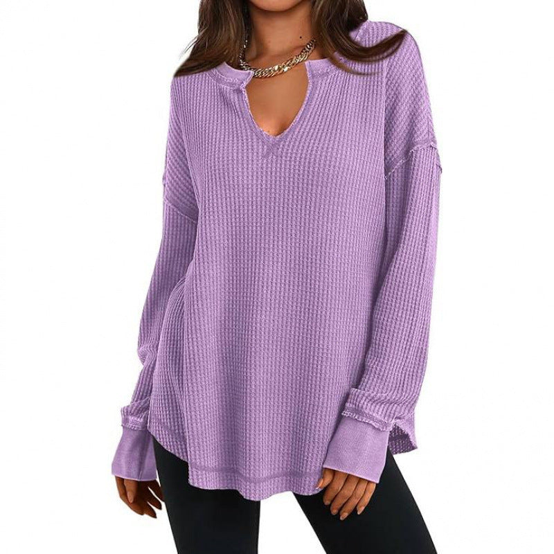 🔥Populair product ！✨Dames Wafelbreisel Lange Mouwen V-Hals Top