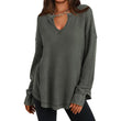 🔥Populair product ！✨Dames Wafelbreisel Lange Mouwen V-Hals Top