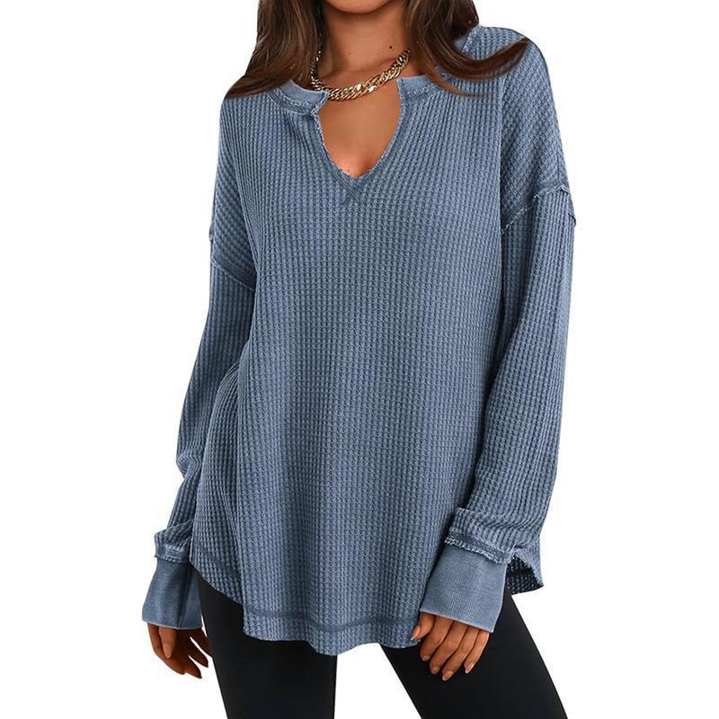 🔥Populair product ！✨Dames Wafelbreisel Lange Mouwen V-Hals Top