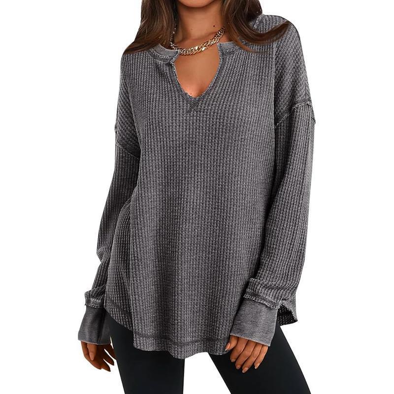 🔥Populair product ！✨Dames Wafelbreisel Lange Mouwen V-Hals Top