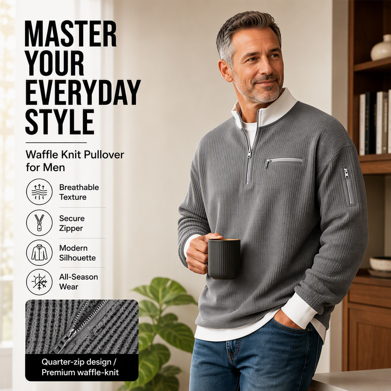 Casual herensweatshirt met wafelpatroon en kwartritssluiting