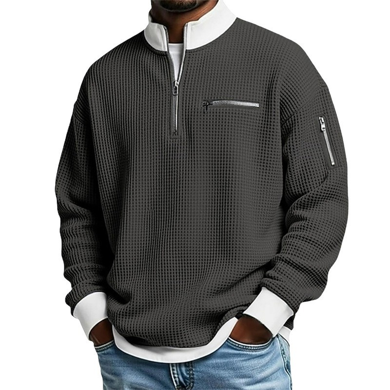 Casual herensweatshirt met wafelpatroon en kwartritssluiting
