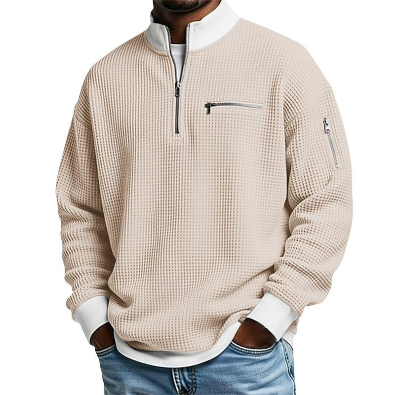 Casual herensweatshirt met wafelpatroon en kwartritssluiting
