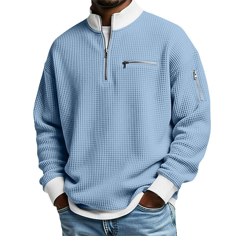 Casual herensweatshirt met wafelpatroon en kwartritssluiting
