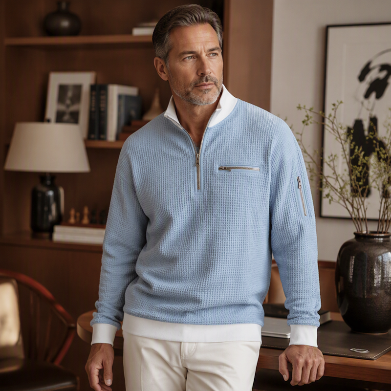 Casual herensweatshirt met wafelpatroon en kwartritssluiting