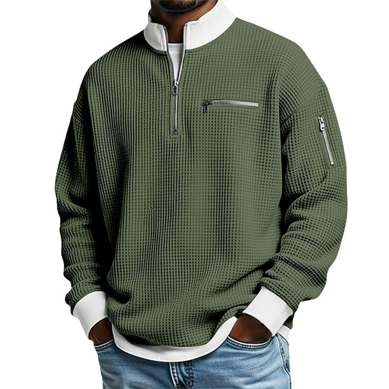 Casual herensweatshirt met wafelpatroon en kwartritssluiting