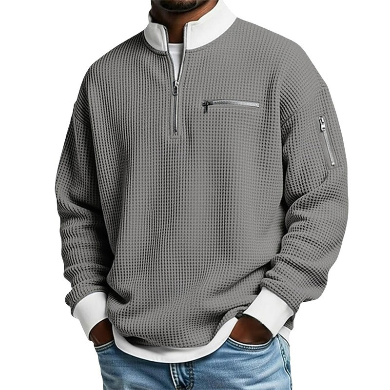 Casual herensweatshirt met wafelpatroon en kwartritssluiting