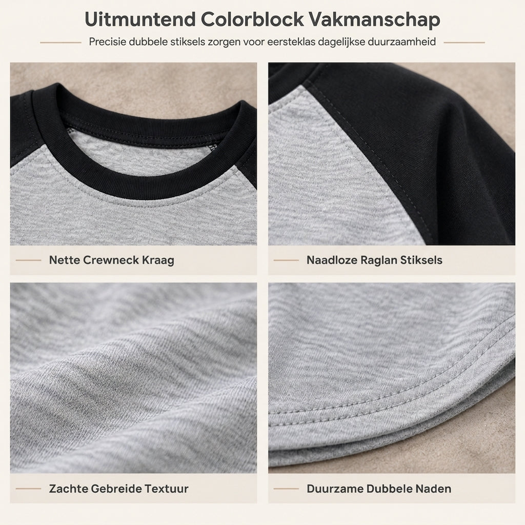 💋Geniet van een 30-daags probleemloos retourbeleid!✅️Casueel los dames T-shirt met ronde hals, lange mouwen en kleurenblok