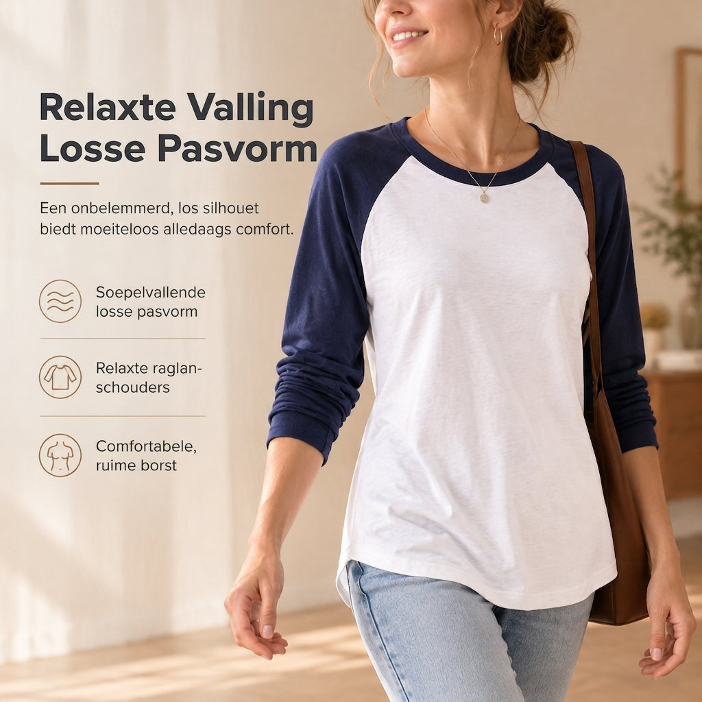 💋Geniet van een 30-daags probleemloos retourbeleid!✅️Casueel los dames T-shirt met ronde hals, lange mouwen en kleurenblok